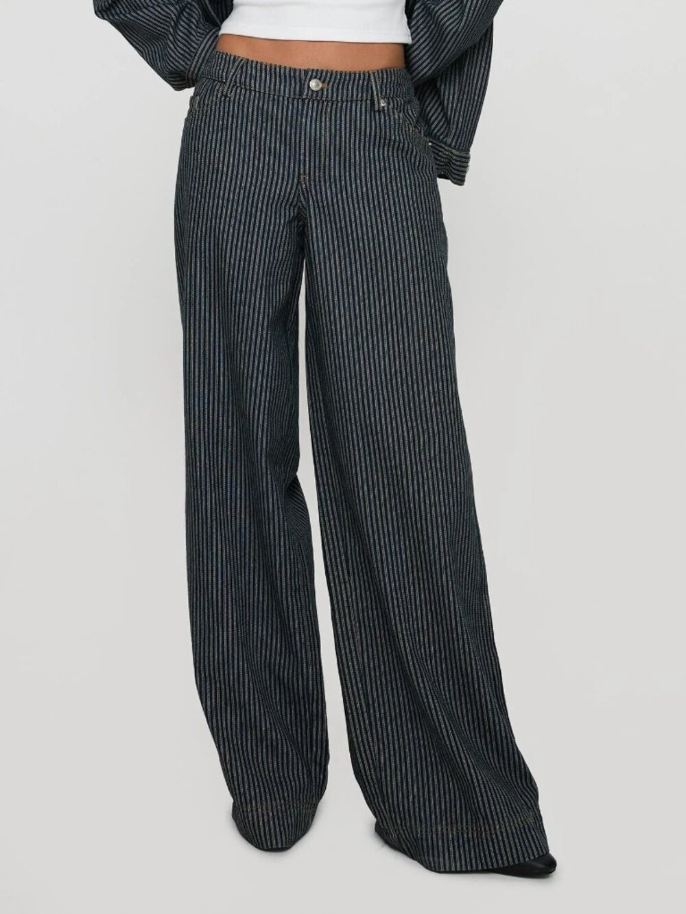 Princess Polly Actually Invested Low Rise Wide Leg Denim Stripe Pants NWT Size 8